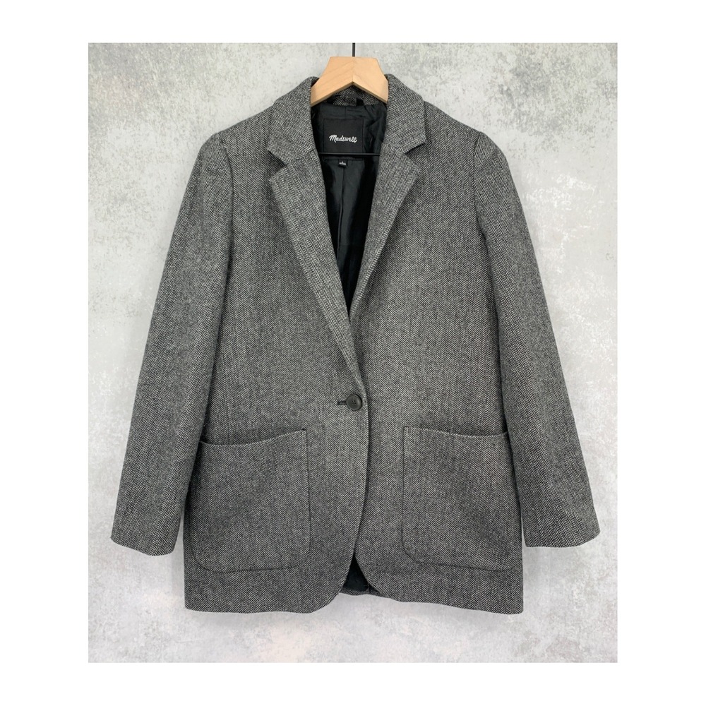 Madewell Blazer Womens Small Gray Herringbone Wool Blend One Button Jacket